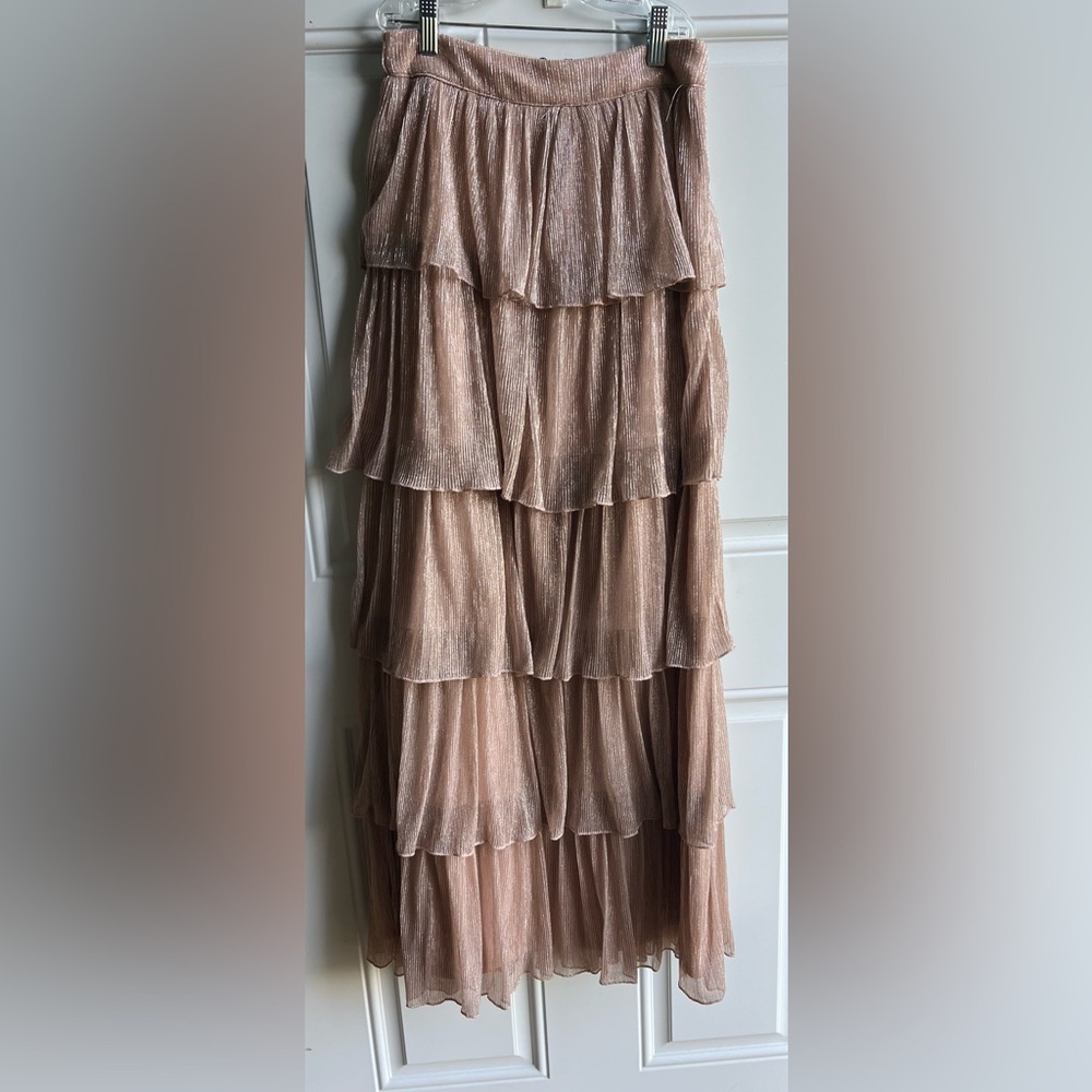 A Loves A Metallic Chiffon Bodre High Rise Tiered Ruffle Flounce Skirt NWT - Picture 6 of 8